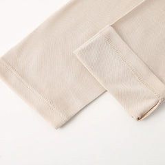 100% Silk Mock-Neck Top, Beige