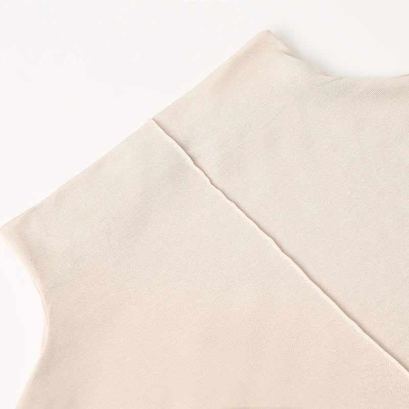 100% Silk Mock-Neck Top, Beige