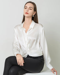 Hem Pleated Silk Blouse
