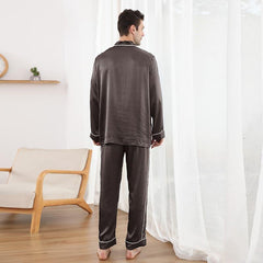 Double Piping Silk Pajamas Set For Men