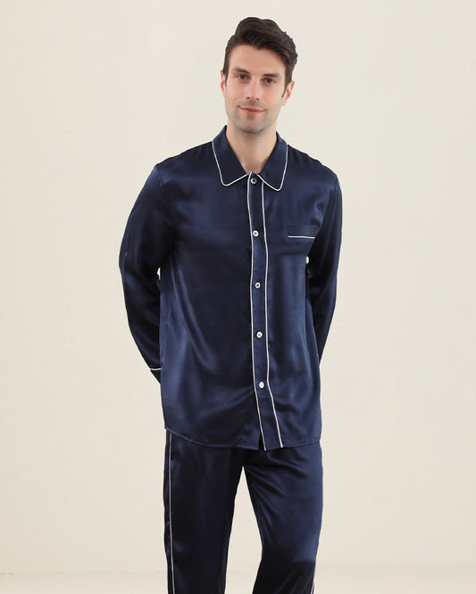 Double Piping Silk Pajamas Set For Men
