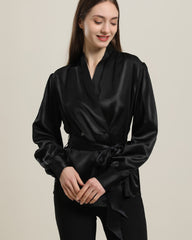 V-Neck Silk Blouse with Belt