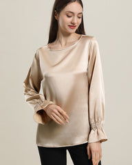 Long Sleeve Ruffle Cuffs Silk Blouse