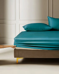 22 Momme 3PCS Silk Fitted Sheet Set, Peacock Blue