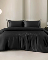 22 Momme 4PCS Silk Duvet Cover and Flat Sheet Set, Black