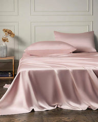 22 Momme 4PCS Silk Flat Sheet and Fitted Sheet Set, Pink