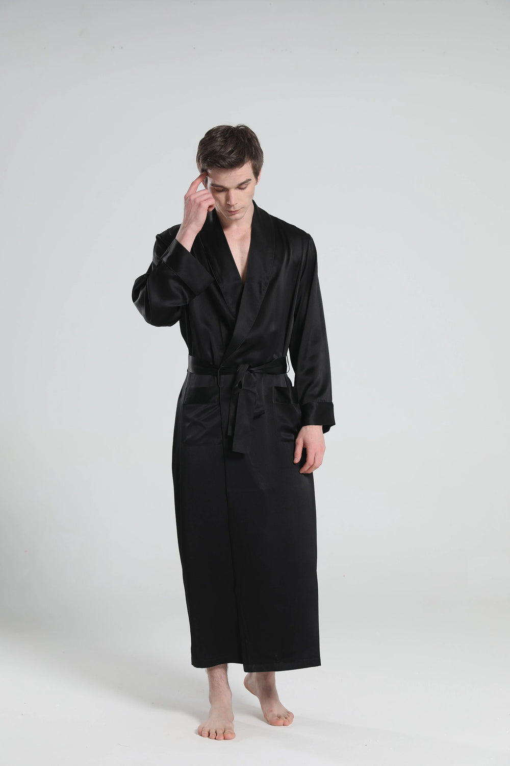 22 Momme Silk Robe Pajamas For Men, Black