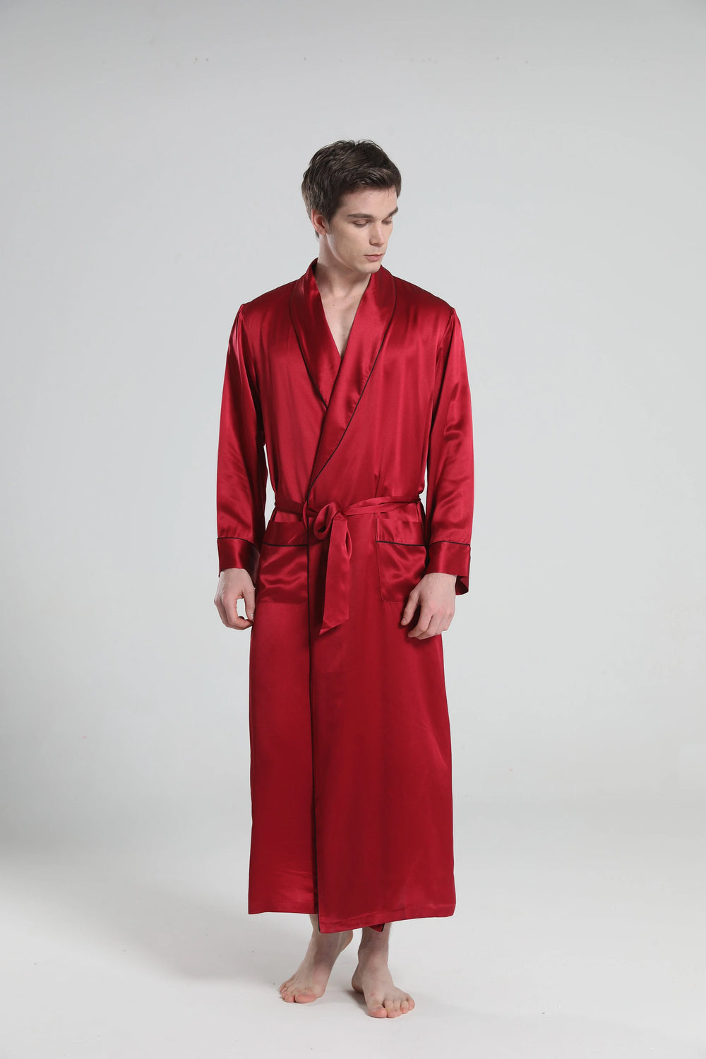 22 Momme Silk Robe Pajamas For Men, Burgundy