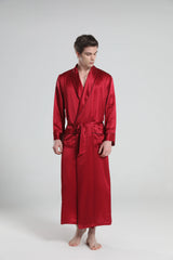22 Momme Silk Robe Pajamas For Men, Burgundy