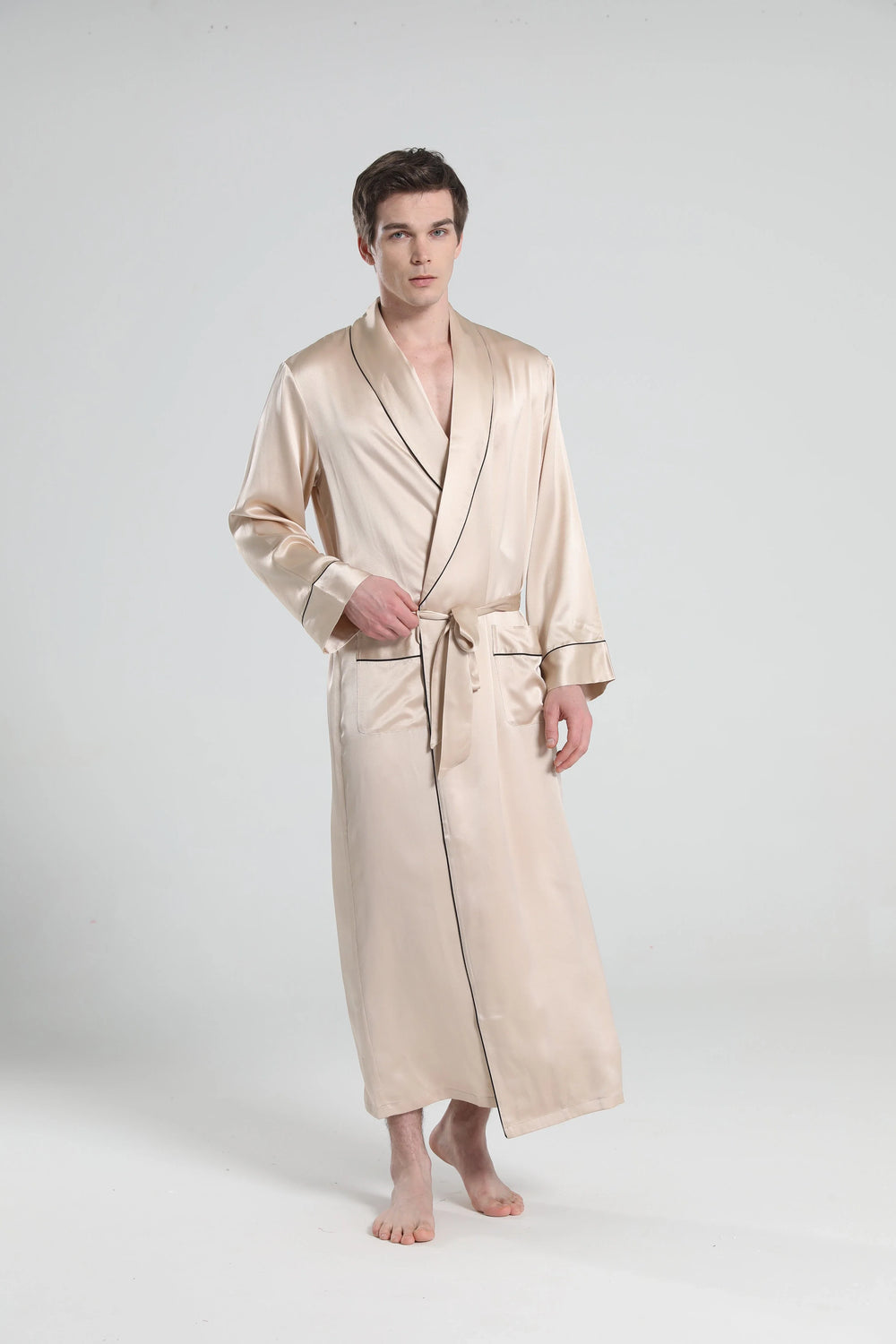 22 Momme Silk Robe Pajamas For Men, Champagne