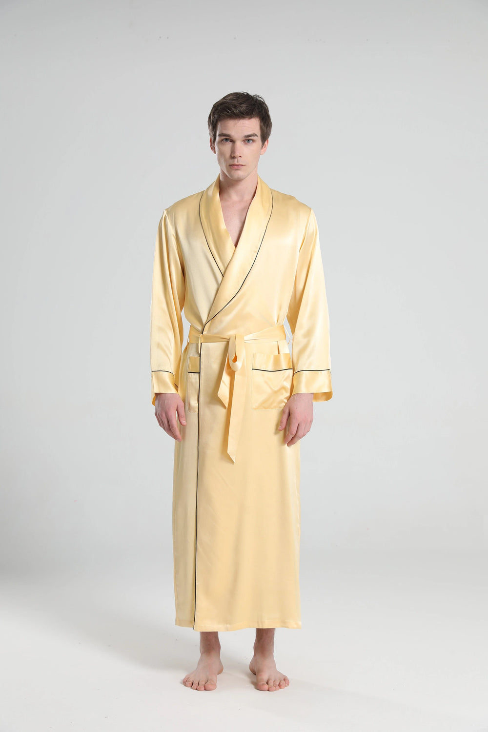 22 Momme Silk Robe Pajamas For Men, Gold
