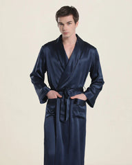 22 Momme Silk Robe Pajamas For Men, Navy