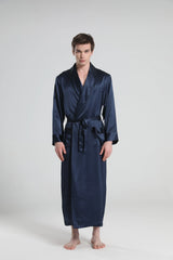 22 Momme Silk Robe Pajamas For Men, Navy