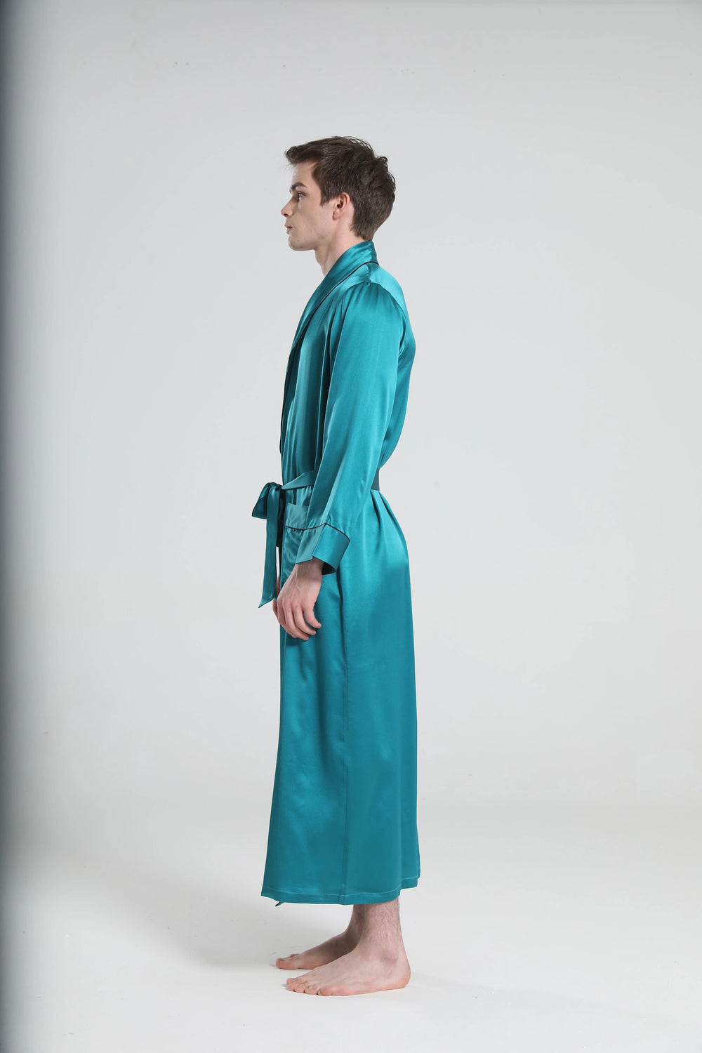 22 Momme Silk Robe Pajamas For Men, Peacock Blue