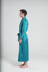 22 Momme Silk Robe Pajamas For Men, Peacock Blue