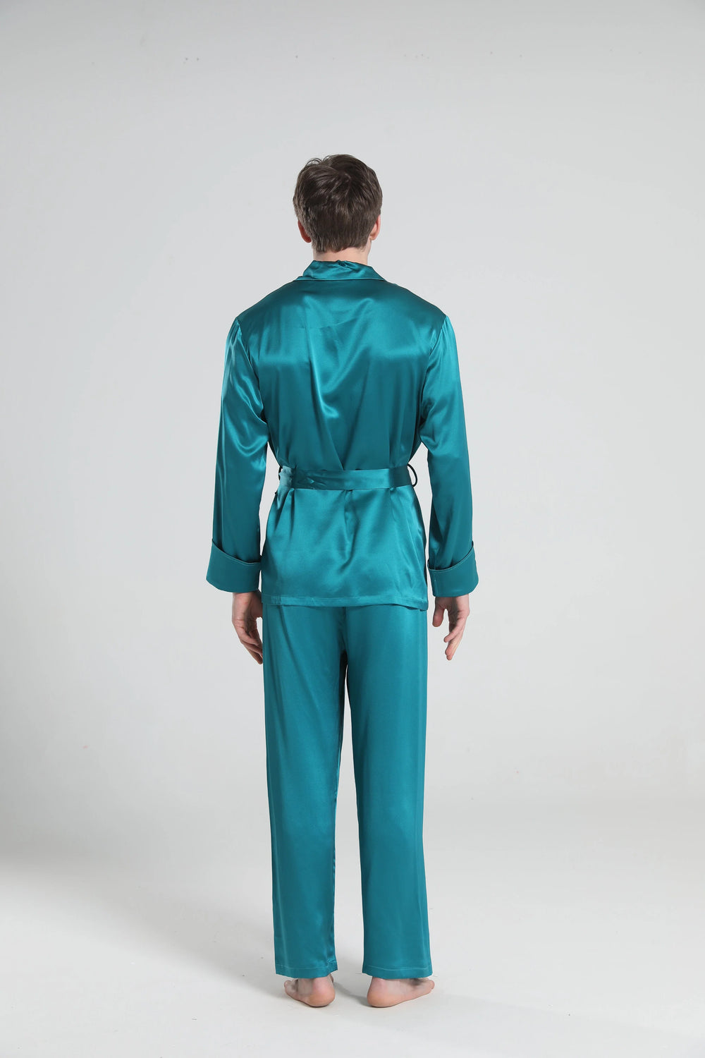 22 Momme Silk Pajamas for Men, Peacock Blue