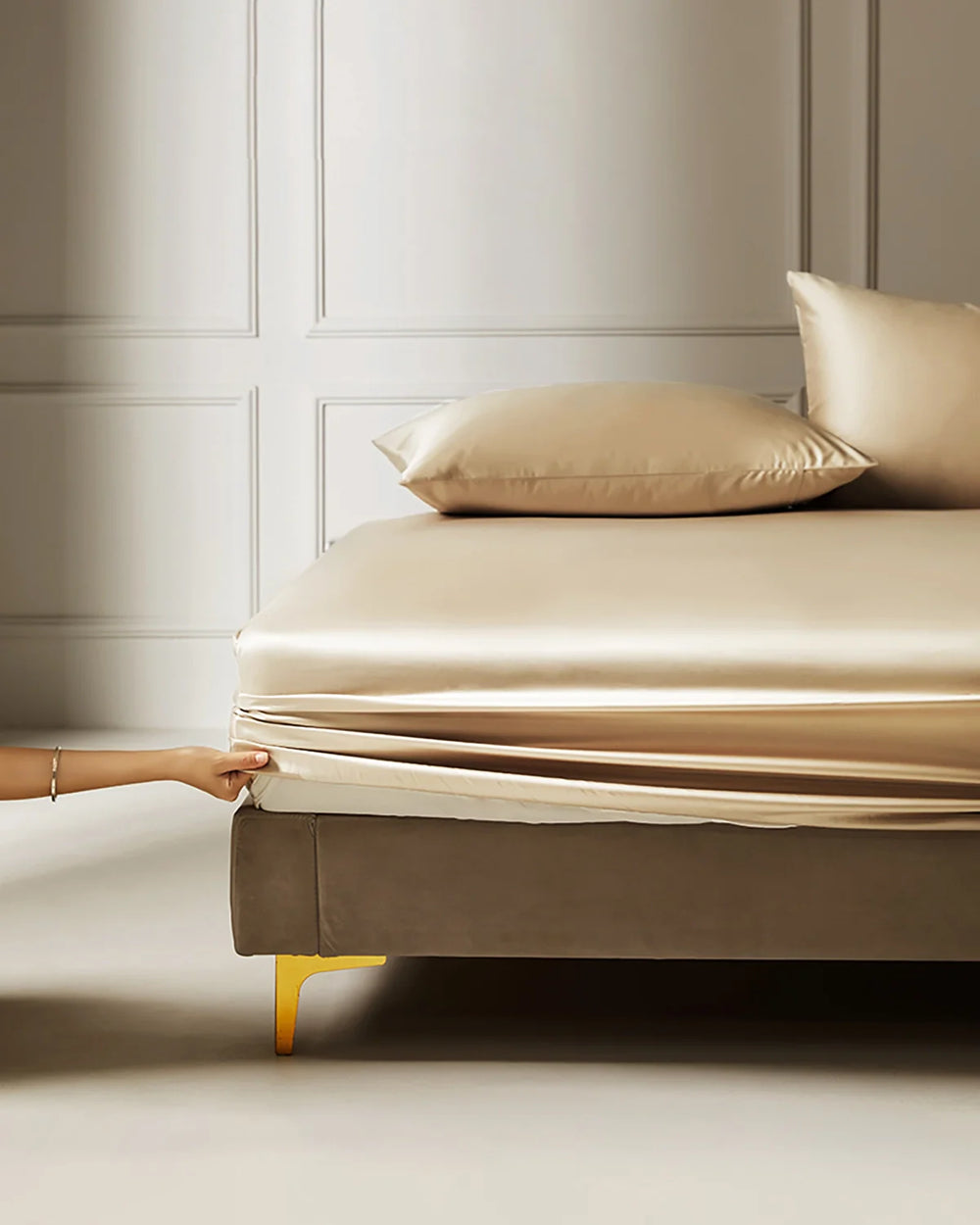 25 Momme 3PCS Silk Fitted Sheet Set, Champagne