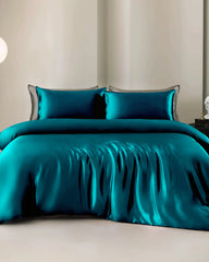 25 Momme 4PCS Silk Duvet Cover and Flat Sheet Set, Peacock Blue