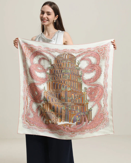 Silk Scarf with Vintage Castle Pattern