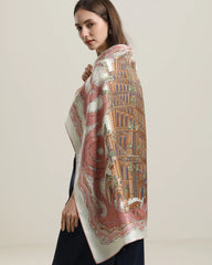Silk Scarf with Vintage Castle Pattern