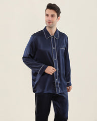 Double Piping Silk Pajamas Set For Men