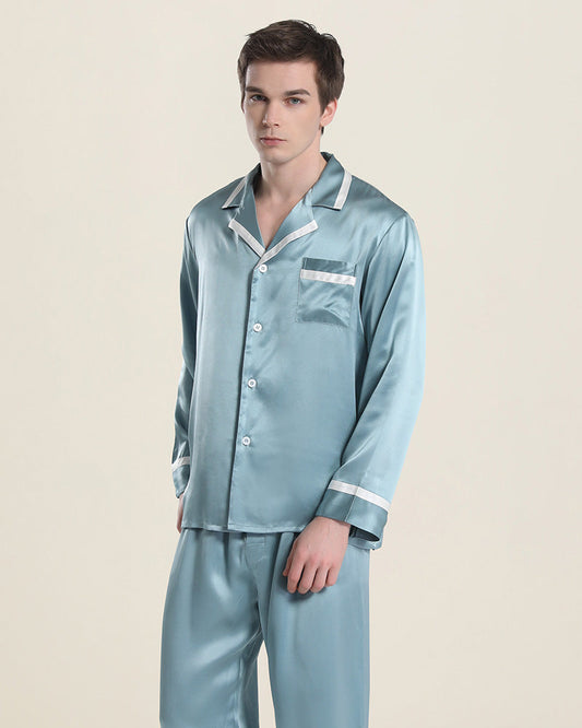 Men Silk Pajamas Sleepwear Set