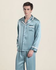 Men Silk Pajamas Sleepwear Set
