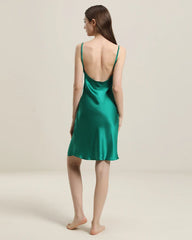 Backless Silk Slip Dress with Cowl Neck