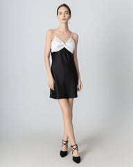 Black Contrast Bow Cami Mini Silk Dress