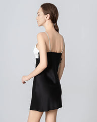 Black Contrast Bow Cami Mini Silk Dress