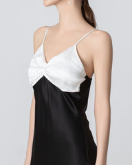 Black Contrast Bow Cami Mini Silk Dress