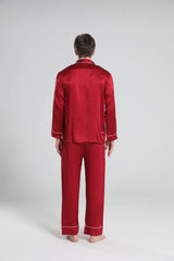 Casual Lapel Collar Silk Pajamas Set for Men, Burgundy