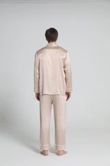 Casual Lapel Collar Silk Pajamas Set for Men, Champagne