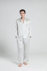 Casual Lapel Collar Silk Pajamas Set for Men, Grey