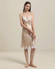 Silk Nightgown with Delicate Lace Details