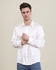 Classic Collar Silk Long Shirt For Men