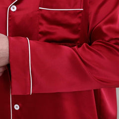 Classic Couple Matching Silk Pajamas Set, Burgundy