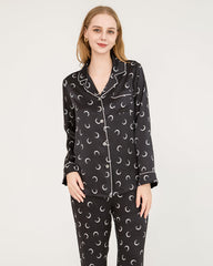 Crescent Moon Print Silk Pajamas
