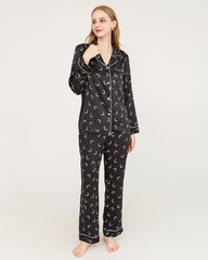 Crescent Moon Print Silk Pajamas
