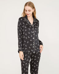 Crescent Moon Print Silk Pajamas