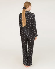 Crescent Moon Print Silk Pajamas