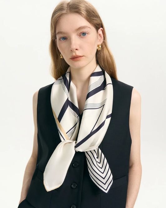 Asymmetric Stripe Print Silk Scarf