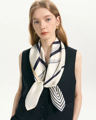 Asymmetric Stripe Print Silk Scarf