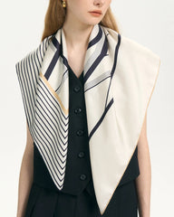 Asymmetric Stripe Print Silk Scarf