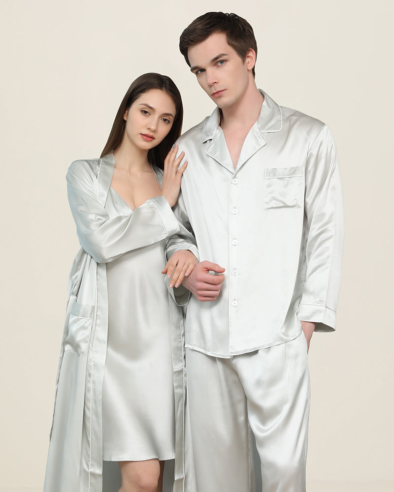 Silk Sleepwear For Couple, Silver Grey