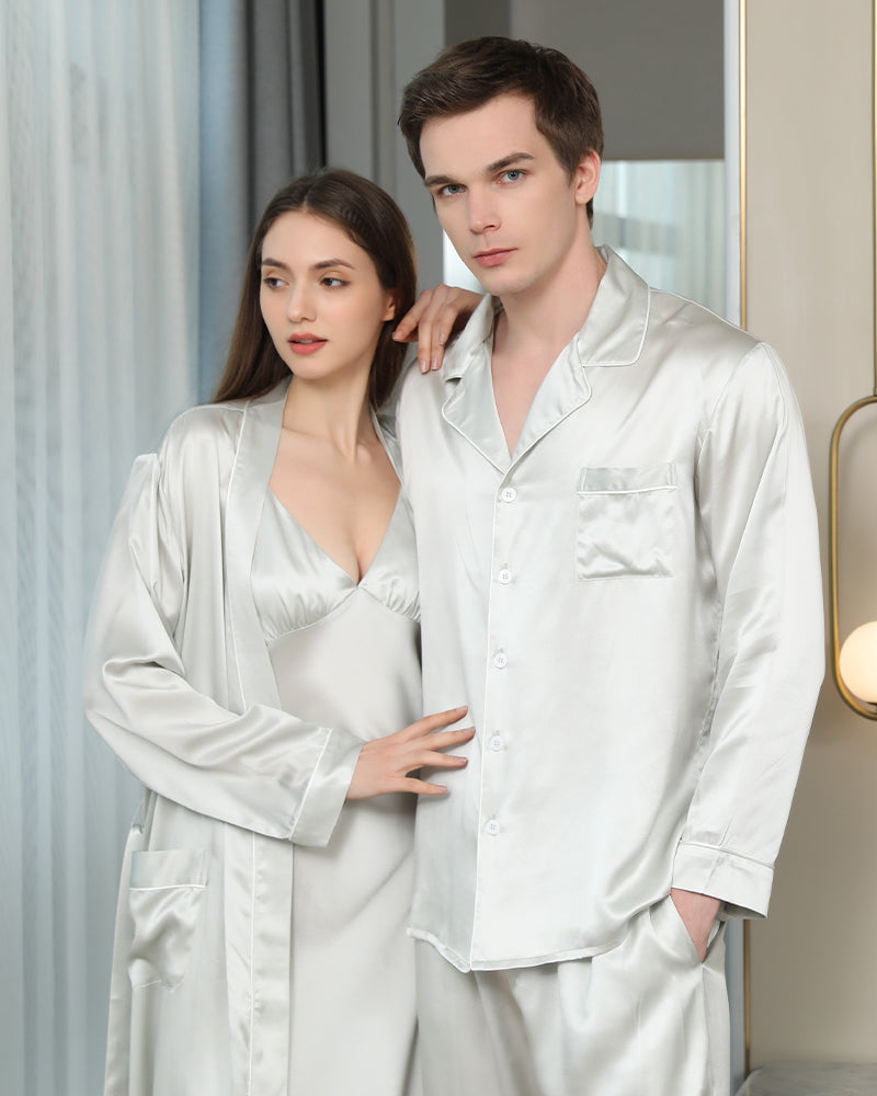 Silk Sleepwear For Couple, Silver Grey