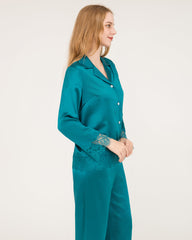 Elegant Lace Trim Silk Pajamas Set