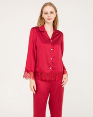 Elegant Lace Trim Silk Pajamas Set