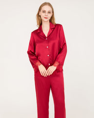 Elegant Lace Trim Silk Pajamas Set