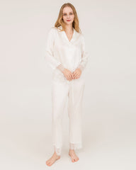 Elegant Lace Trim Silk Pajamas Set